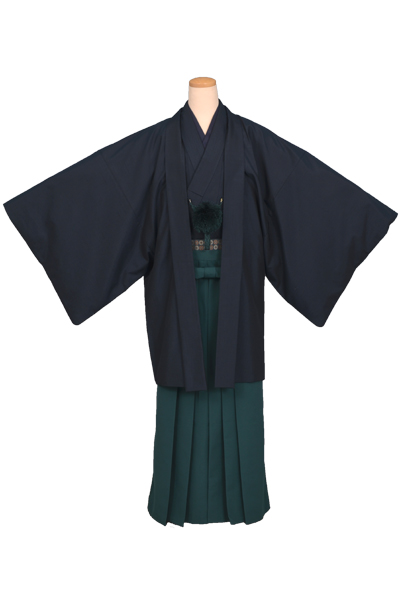 紬・袴付き(紺無地・緑袴)