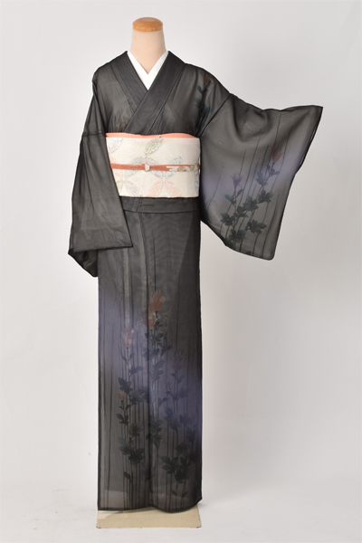 紗袷訪問着［黒地・菊柄］