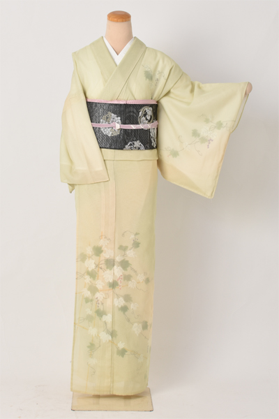 紗袷訪問着［淡い黄色地・蔦柄］