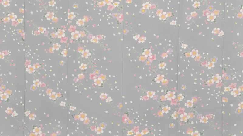 ひとえ_【友禅小紋・グレー地に桜柄】
