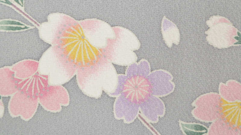 ひとえ_【友禅小紋・グレー地に桜柄】