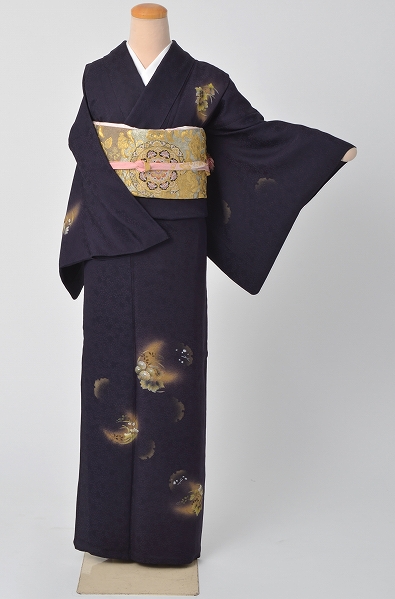 単衣訪問着[紫紺色地・金粉]