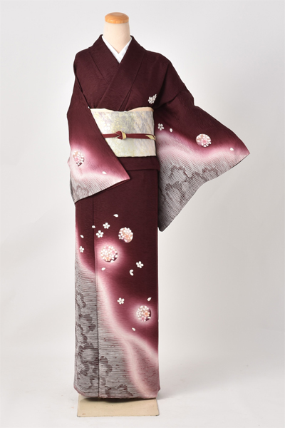 単衣訪問着[小豆色地・御殿まり]