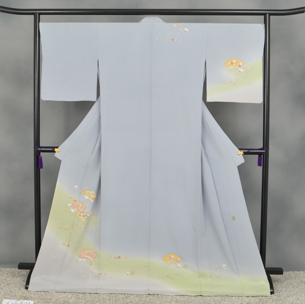 単衣付下げ訪問着[灰色地・地紙扇面]