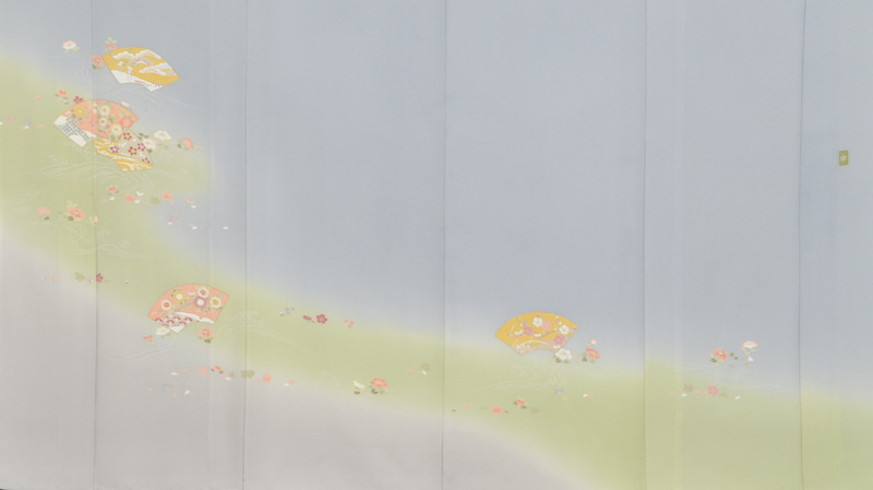 単衣付下げ訪問着[灰色地・地紙扇面]