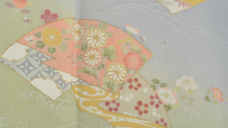 単衣付下げ訪問着[灰色地・地紙扇面]