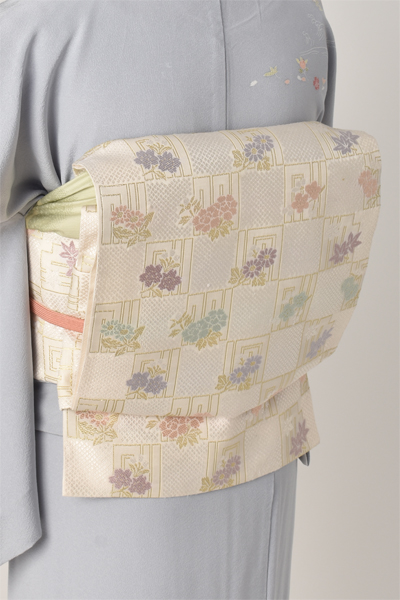 単衣付下げ訪問着[灰色地・地紙扇面]