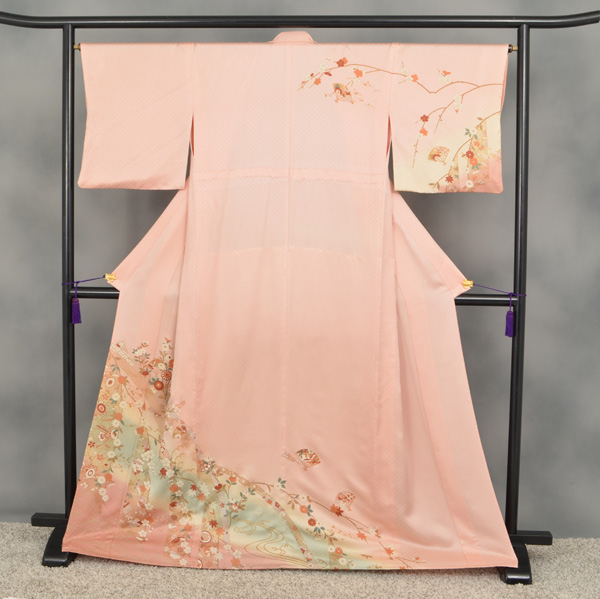 単衣訪問着[サーモンピンク地・吉祥文様]