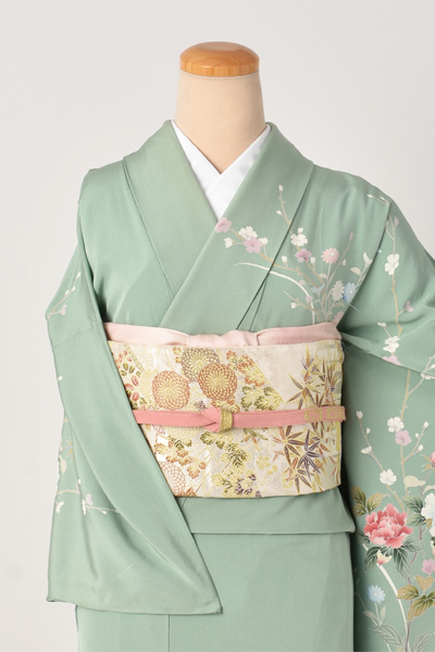 単衣訪問着[若竹色地・草花柄]