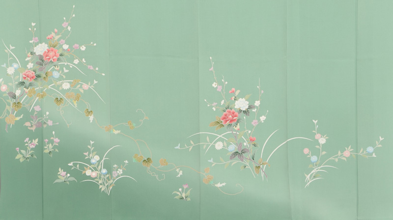 単衣訪問着[若竹色地・草花柄]