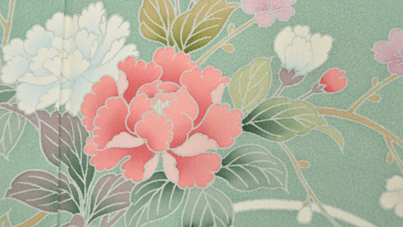 単衣訪問着[若竹色地・草花柄]