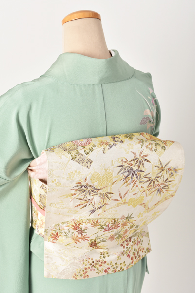 単衣訪問着[若竹色地・草花柄]