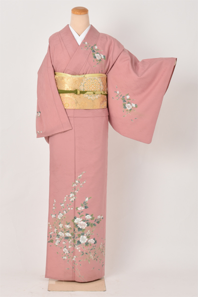 単衣訪問着［ピンク地・花］