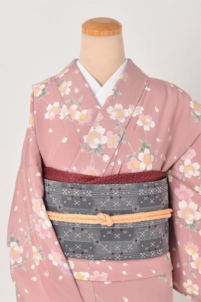 単衣小紋［桃色地・桜柄］