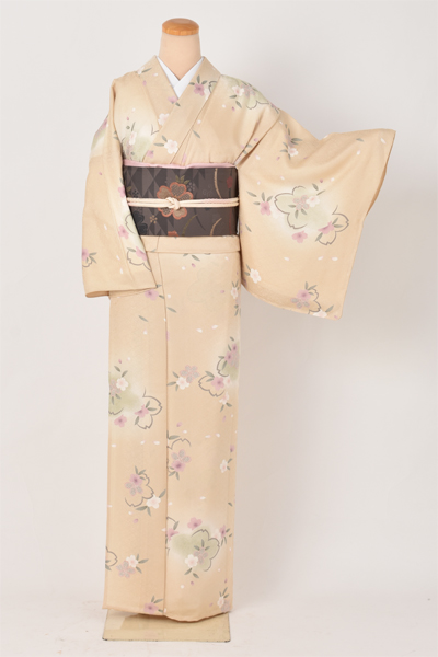 単衣小紋［ベージュ地・桜柄］