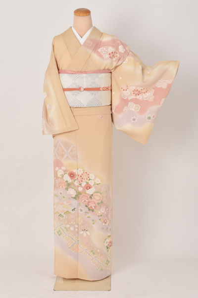 夏物訪問着〔道長取りと扇面に花〕