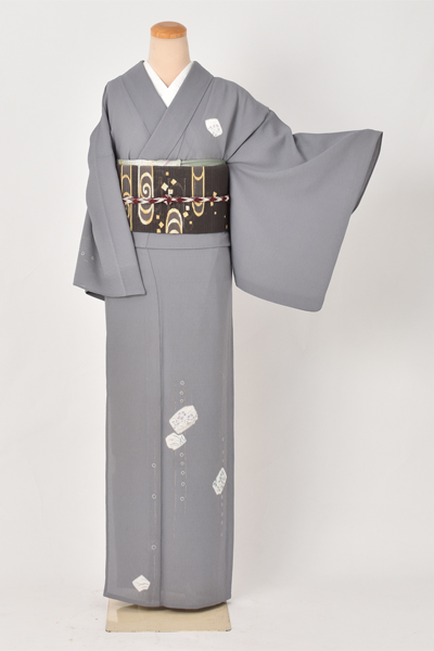 夏物付下訪問着〔灰色に草花〕