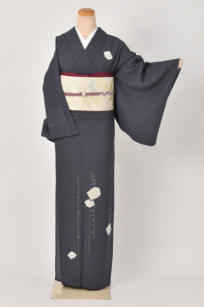 夏物付下訪問着〔紺ねず色に草花〕