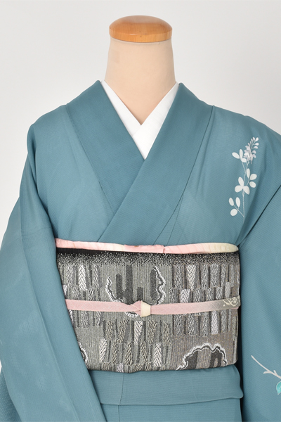 夏物訪問着〔青碧色地に夏椿〕