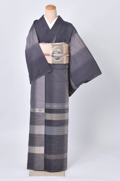 紬【グレーの手括り紬訪問着】
