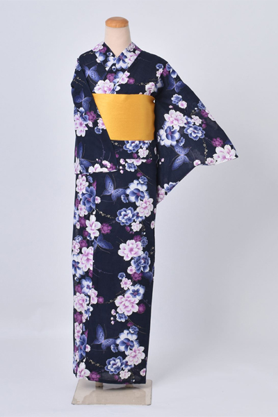 浴衣（濃紺地×花）トールサイズ