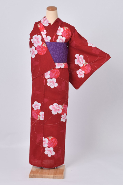 ゆかた(赤×鞠、花)