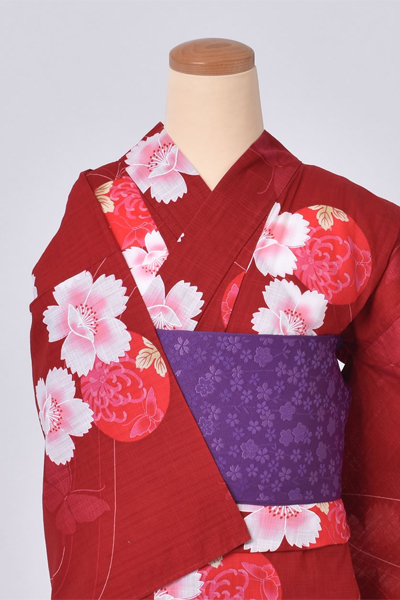 ゆかた(赤×鞠、花)