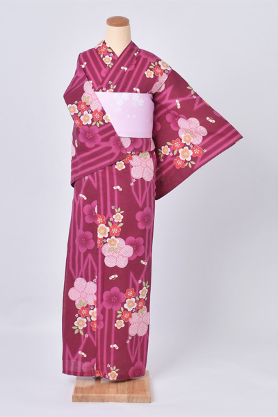 浴衣【えんじ×梅】