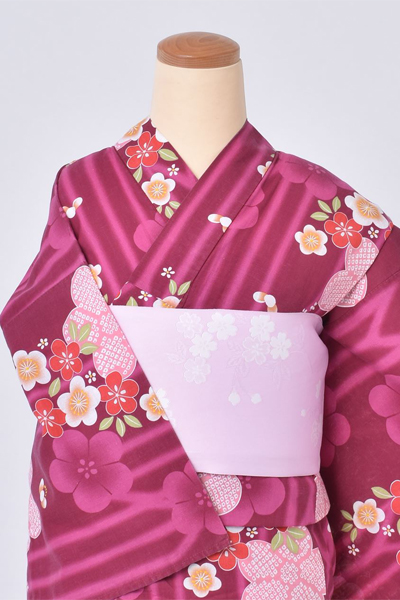 浴衣【えんじ×梅】