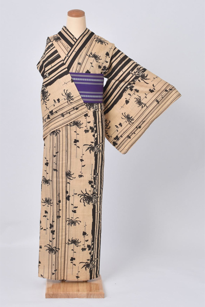 浴衣（亜麻色×竹と糸菊)