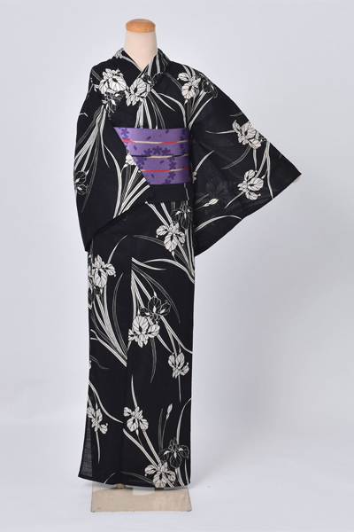 浴衣(黒地×花菖蒲)