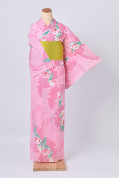 ゆかた(ピンク×雪輪取りとチューリップ)