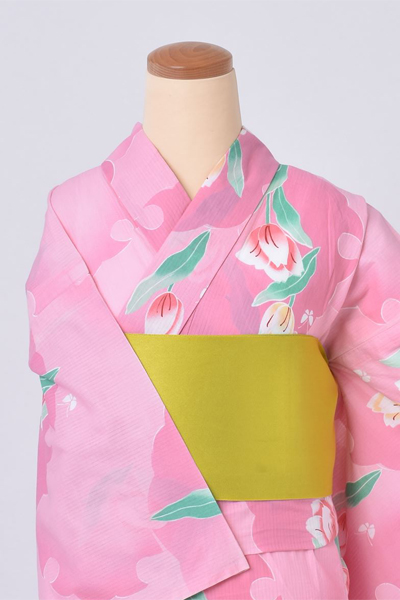 ゆかた(ピンク×雪輪取りとチューリップ)