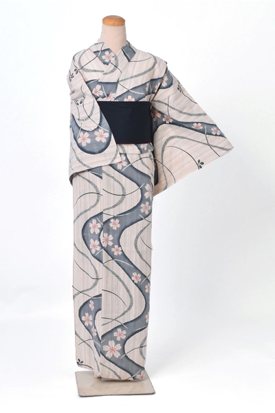 ゆかた(「和布流」生成り地に墨流し)