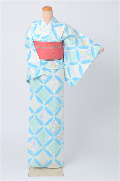 浴衣【白×七宝つなぎ・朝顔】