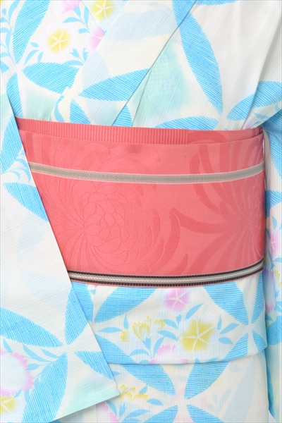 浴衣【白×七宝つなぎ・朝顔】