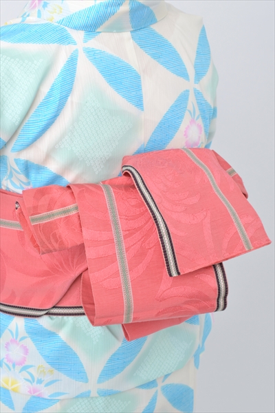 浴衣【白×七宝つなぎ・朝顔】