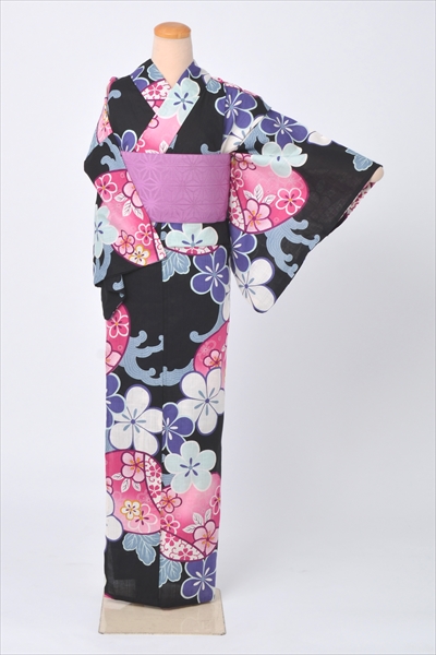 浴衣【黒×花・和柄】