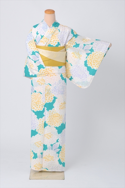 浴衣【ターコイズ・レモン×菊】