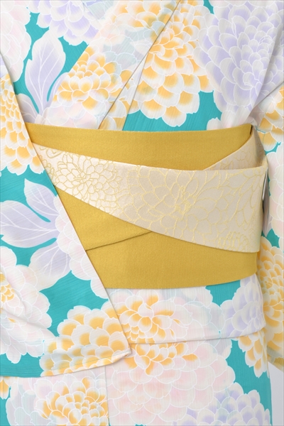 浴衣【ターコイズ・レモン×菊】