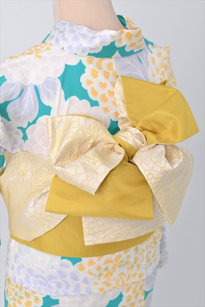 浴衣【ターコイズ・レモン×菊】