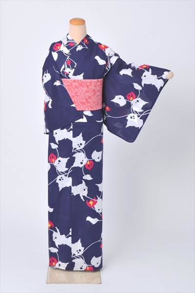 浴衣【ネイビー×蔦】4L～5Lサイズ