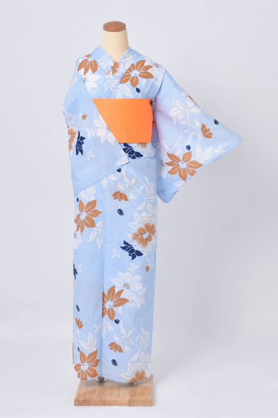浴衣【ライトブルー×花】2L～3Lサイズ