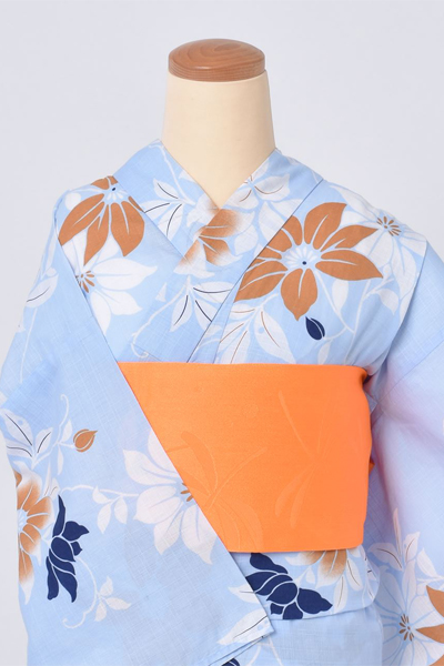 浴衣【ライトブルー×花】2L～3Lサイズ