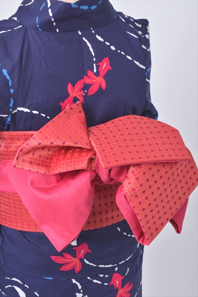 浴衣【ネイビー×金魚】4L～5Lサイズ