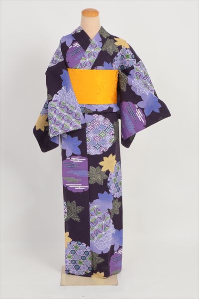 ゆかた(雪輪に青楓)