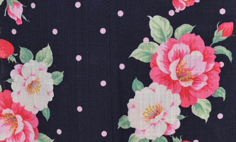 浴衣【紺×ドット・花・イチゴ】