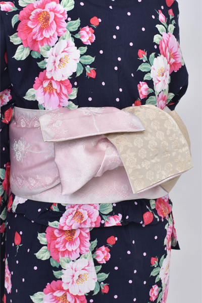 浴衣【紺×ドット・花・イチゴ】