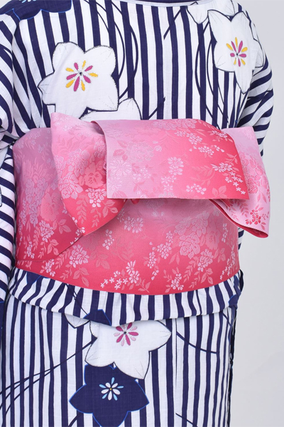 浴衣【紺・白×縞・桔梗】4L～5Lサイズ