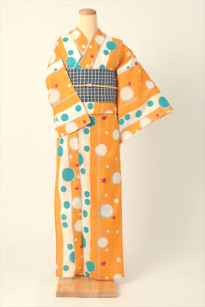 浴衣[山吹色/水玉・マリンテイスト]